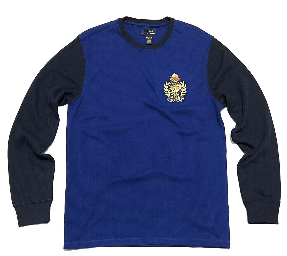 Polo Ralph Lauren Mens LARGE Waffle Knit Thermal Pajama Shirt Top Royal / Navy